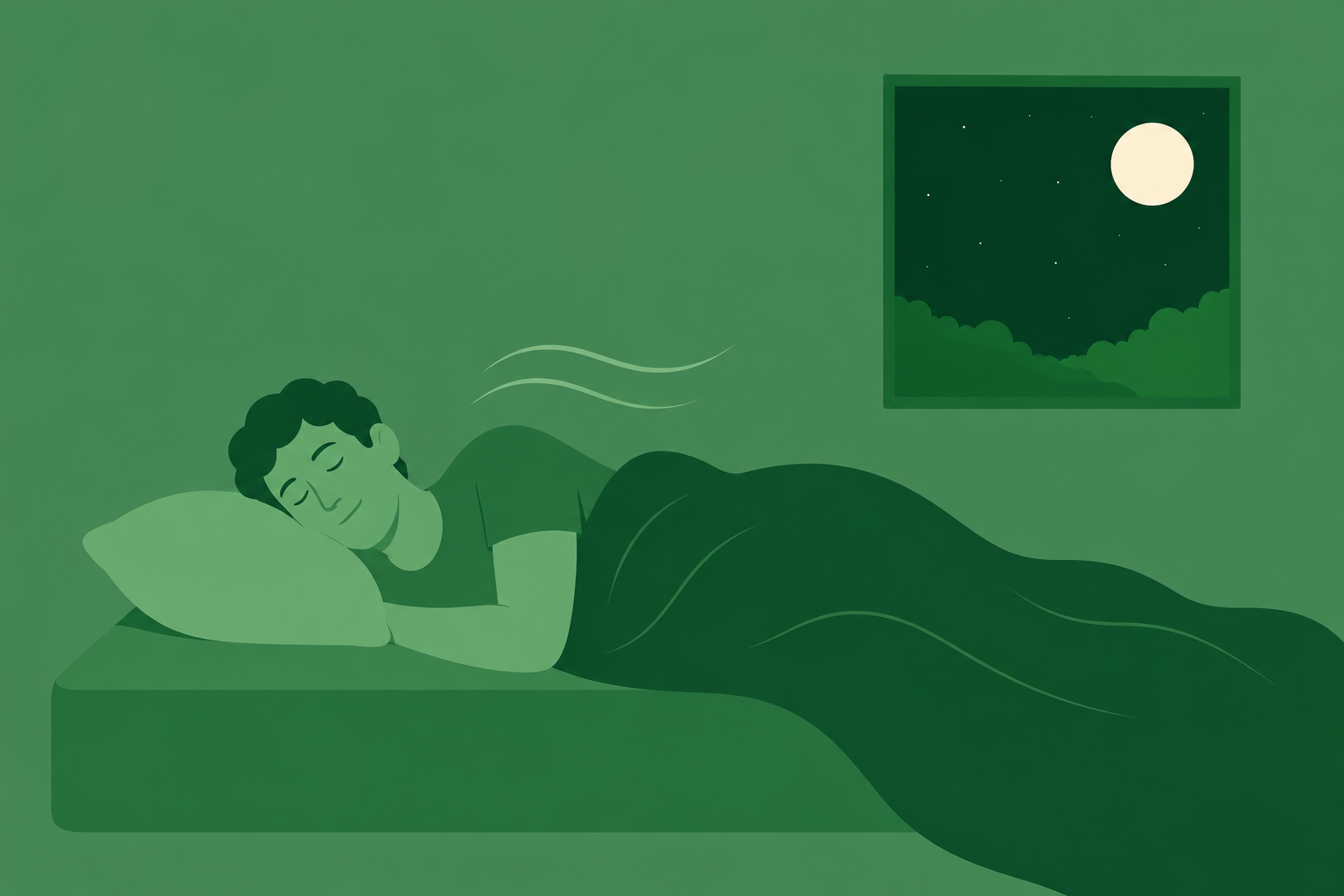 Man sleeping peacefully in bed at night