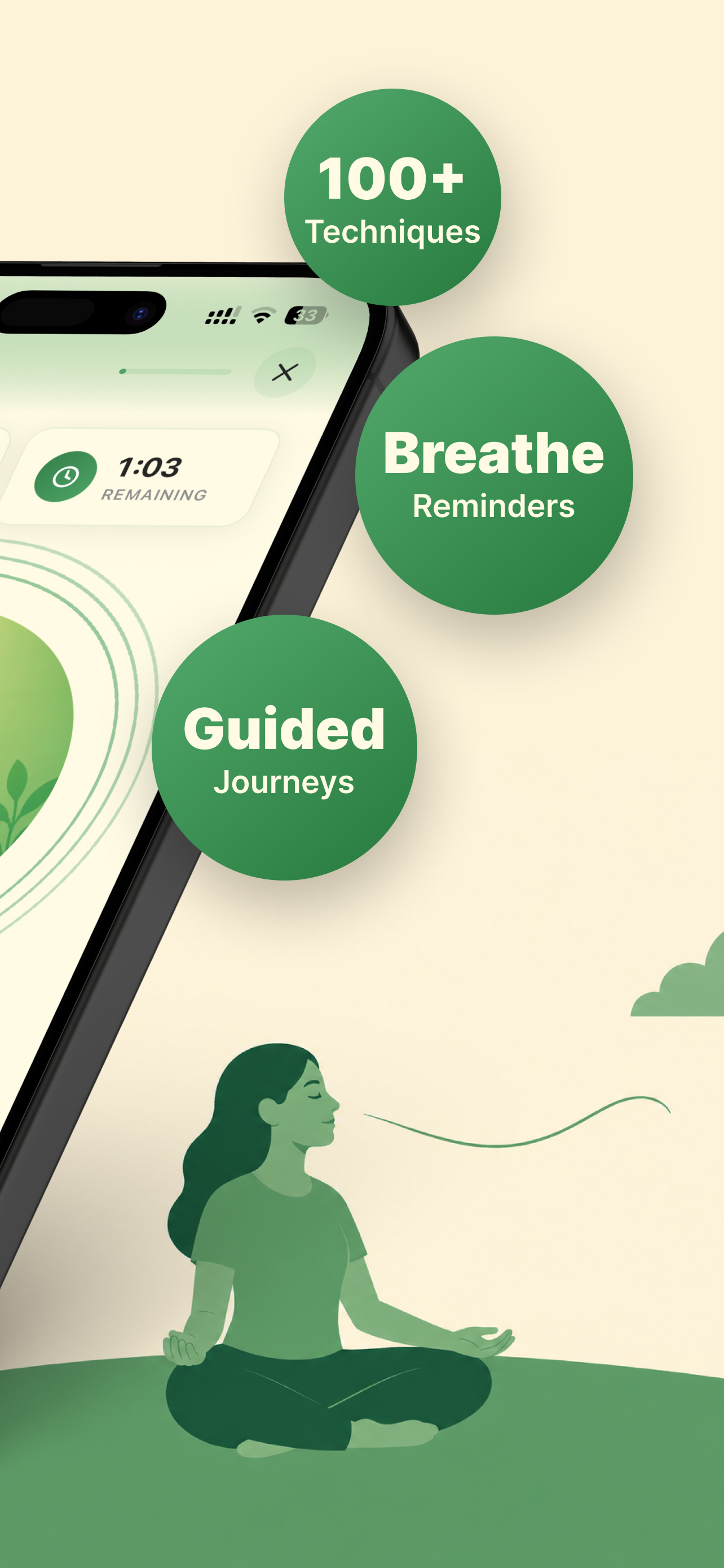 Browse 100+ guided breathing exercises by mood and goal
