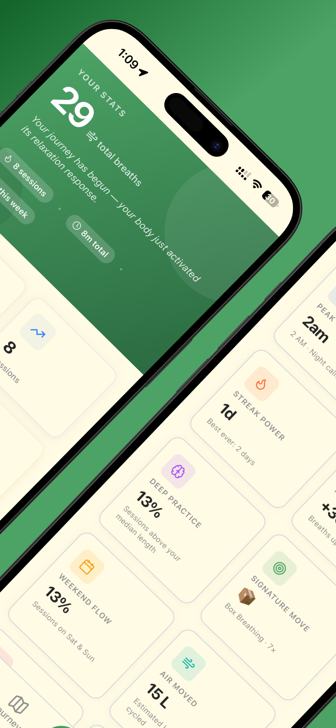 Track breathing progress with daily streaks